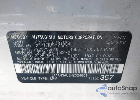 2017 Mitsubishi Outlander Sport 2.0 Es from USA, damaged, VIN JA4AR3AU3HZ024601